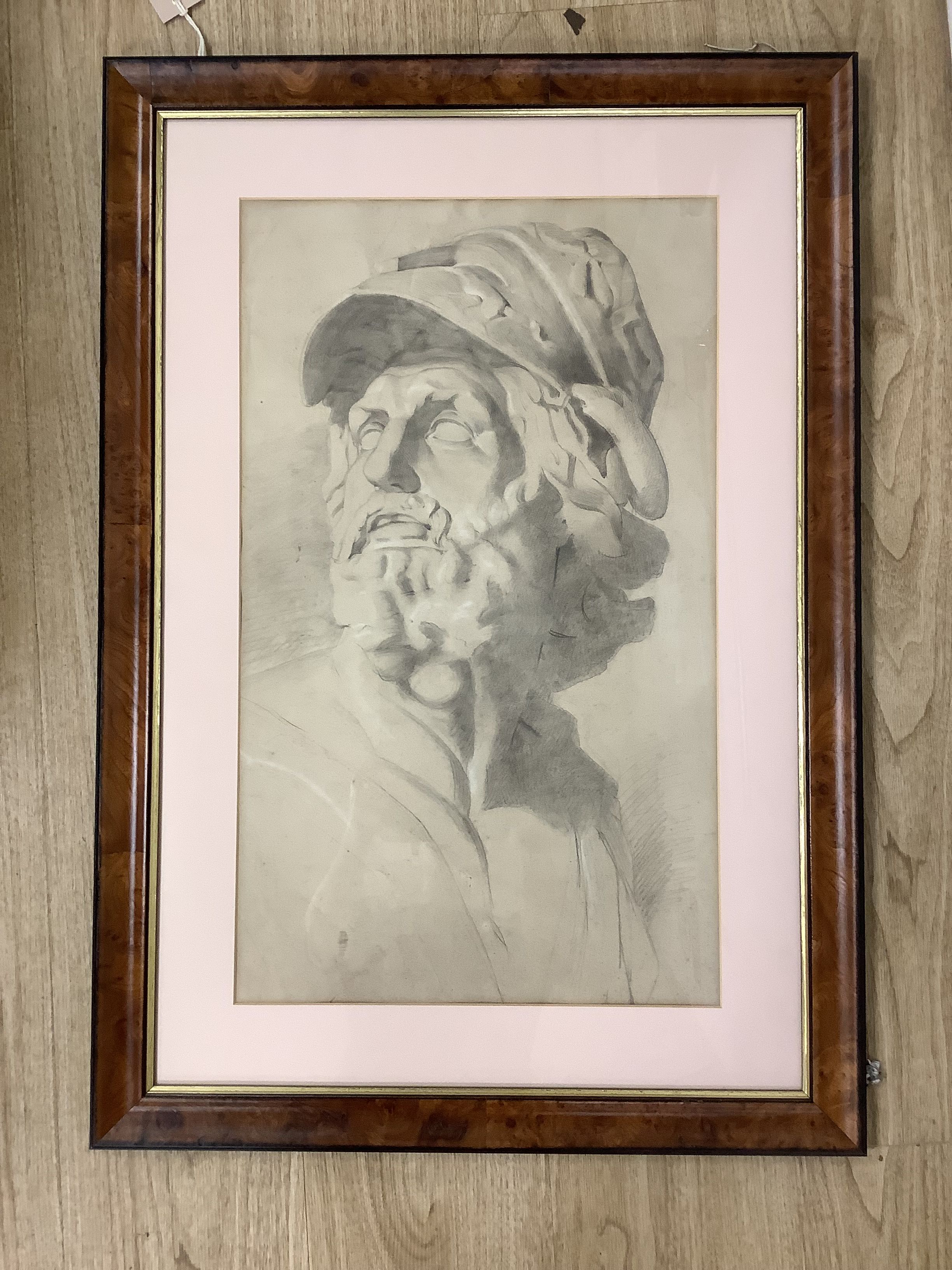 A 19th century classical drawing, Head of a warrior, 60 x 36cm